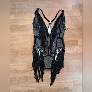 Eastnwest Lux Fringed Crochet Bodysuit